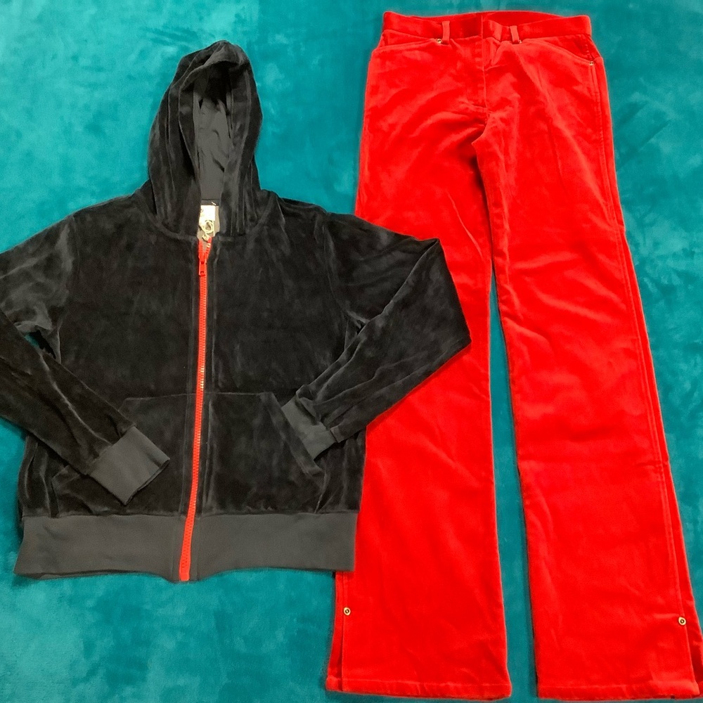 Sundry Navy Zip Up Hoodie DKNY Red Lined Pants 27 x 33